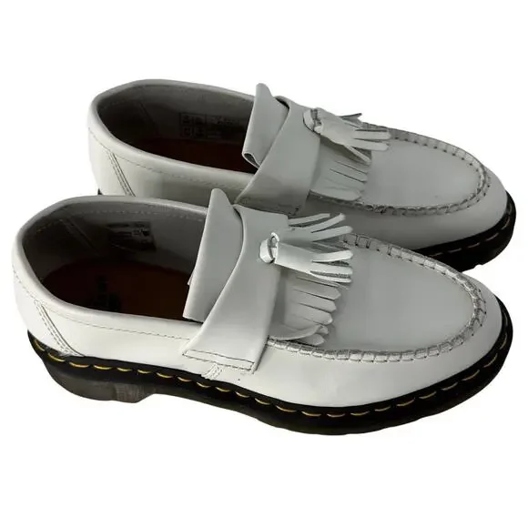 Dr Martens Adrian White Leather Tassel Loafers Fringe Platform Women’s 9 - Picture 2 of 9